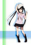  alternate_costume beret black_hair blush boots errant hand_on_headwear hat k-on! long_hair nakano_azusa skirt smile solo twintails 