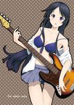  akiyama_mio bad_id bad_pixiv_id bass_guitar blue_bra blue_eyes blue_hair blue_panties blush bra breasts cleavage instrument k-on! lingerie long_hair medium_breasts menou_mild mouth_hold navel off_shoulder panties pantyshot plectrum school_uniform shirt skirt solo strap_slip thigh_gap underwear very_long_hair 