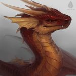  2019 allagar ambiguous_gender digital_media_(artwork) digital_painting_(artwork) dragon feral headshot_portrait horn membranous_wings no_sclera orange_eyes portrait red_scales scales scalie solo spines western_dragon wings 