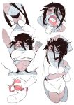  1girl amputee black_hair cum cum_in_mouth hair_between_eyes highres karasu_raven navel open_mouth penis red_eyes simple_background stitches tongue tongue_out white_background wound_penetration zombie 
