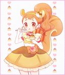  :q animal_ears arisugawa_himari ayu_(mog) bad_id bad_pixiv_id blush blush_stickers border bow brown_eyes brown_hair choker cowboy_shot cure_custard dress earrings eating extra_ears food food_themed_hair_ornament frilled_dress frills gloves hair_ornament jewelry kirakira_precure_a_la_mode long_hair looking_at_viewer macaron magical_girl ponytail precure pudding smile solo spoon squirrel squirrel_ears squirrel_tail tail tongue tongue_out 