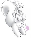  2017 5_fingers anthro balls big_tail biped black_and_white breasts cookieskunk dickgirl digital_media_(artwork) erection eyebrows eyelashes fluffy fluffy_tail front_view fur hair hi_res humanoid_penis intersex long_hair long_tail looking_at_viewer mammal monochrome nipples nude one_eye_closed penis portrait simple_background skunk snout solo solux three-quarter_portrait watermark white_background wink 