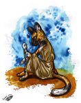  2011 anthro black_fur brown_eyes brown_fur chain clothed clothing fur mammal natoli sitting solo traditional_media_(artwork) watermark 