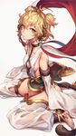  andira_(granblue_fantasy) animal_ears arm_guards bare_shoulders barefoot beads blonde_hair breasts choker cleavage_cutout collarbone detached_leggings detached_sleeves diamond_(shape) erune eyelashes fingernails from_side fur_trim granblue_fantasy hair_between_eyes hairband hand_on_ankle highres leotard looking_at_viewer monkey_ears monkey_tail oopartz_yang ribs sash see-through shawl short_hair sideboob sideways_glance simple_background sitting small_breasts solo tail toenails two_side_up wariza white_background white_leotard yellow_eyes 