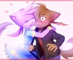  anthro blush clothed clothing coff duo feline female fur hair hug male male/female mammal open_mouth smile standing 