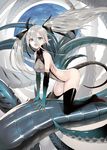  bare_shoulders blue_eyes elbow_gloves gills gloves highres leotard long_hair looking_at_viewer original pointy_ears silver_hair solo tail thighhighs tokiti webbed_hands 