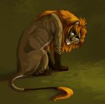  ambiguous_gender arucarrd feline feral fur hair lion looking_at_viewer mammal simple_background sitting solo 