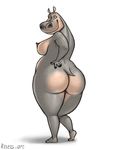  2017 big_butt breasts butt female gloria_(madagascar) hippopotamus kostos_art looking_at_viewer looking_back madagascar mammal nipples nude slightly_chubby smile solo 