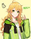  blonde_hair hoshii_miki idolmaster idolmaster_(classic) long_hair lowres rod_(rod4817) simple_background smile solo v 