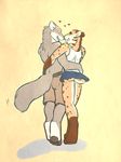  anthro branath breasts butt canine clothing cute essa feline female hug kaputotter male mammal saber-toothed_cat shorts skirt spots theredraptor upskirt wolf 