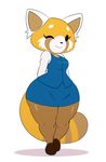  aggressive_retsuko anthro breasts clothing eyelashes female footwear mammal one_eye_closed red_panda retsuko sanrio shadow shoes simple_background smile solo sssonic2 thick_thighs white_background wide_hips wink 