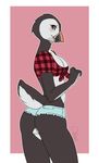  anthro avian beak bird breasts butt clothed clothing female hiddenwolf looking_at_viewer puffin smile solo 