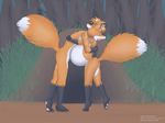  anthro barefoot belly big_belly canine crying duo eyes_closed female fluffy fluffy_tail fox fur hair hug invalid_color leokitsune male mammal nude pregnant simple_background tears 