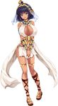  absurdres arm_guards armlet bare_shoulders blue_eyes breasts center_opening cleavage dark_skin egyptian egyptian_clothes full_body hair_ornament highres hinata_sora large_breasts looking_at_viewer midriff navel non-web_source open_mouth pelvic_curtain sandals shiny shiny_skin short_hair smile solo standing transparent_background veil 