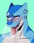  2016 ahegao anthro blue_scales blush crying cum cum_on_cheek cum_on_face cum_on_tongue digital_media_(artwork) ehbear fish green_background looking_pleasured male mammal marine nude open_mouth scales shark simple_background smile solo sweat tears teeth tongue tongue_out 