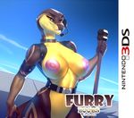 amber_eyes anthro big_breasts breasts edit english_text female headphones minanfranco nipples nude parody pose rashii reptile scalie skygracer smile solo standing text 