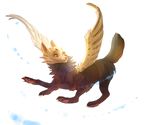  ambiguous_gender arucarrd canine feathered_wings feathers feral hybrid mammal simple_background smile solo white_background wings 