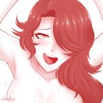  1girl ahegao blush cinder_fall cslucaris drooling female monochrome naughty_face nude rolling_eyes rwby sexually_suggestive simple_background solo sweat tongue tongue_out white_background 