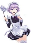  apron blush duster dutch_angle frilled_apron frills highres looking_at_viewer maid maid_headdress open_mouth original petticoat purple_eyes purple_hair purple_ribbon ribbon short_hair solo thighhighs usatsuka_eiji 