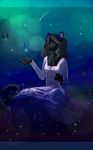  anthro arucarrd clothed clothing feline female kneeling mammal night_sky outside shooting_star smile solo 