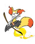  animal_genitalia anthro balls braixen canine erection fire flat_colors fluffy fluffy_tail ishoka looking_at_viewer mammal naughty_face nintendo penis pok&eacute;mon pseudo_clothing sheath signature smile spread_legs spreading stick video_games 