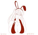  1girl bangs bowtie breasts bunny_ears bunny_suit huge_breasts leo_(senran_kagura) lineart lips long_hair monochrome open_mouth senran_kagura upper_body 