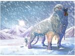 ambiguous_gender arucarrd feline feral fur hair lion mammal mane mountain outside snow solo standing 