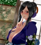  black_hair breasts brown_eyes cleavage final_fantasy final_fantasy_vii finger_to_mouth highres huge_breasts japanese_clothes kimono long_hair md5_mismatch solo suuitchi tifa_lockhart 