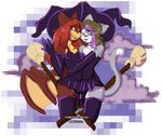  anthro bat bulge cat clothed clothing costume cute digital_media_(artwork) eyewear fangs feline fur girly glasses hair jroy101 looking_at_viewer magic magic_user male male/male mammal roi simple_background skirt smile tongue tongue_out witch 