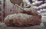  earasensha ground_vehicle image_sample iron_cross military military_vehicle motor_vehicle no_humans original panzerkampfwagen_viii_maus pixiv_sample road sky street tank tank_turret world_war_ii 