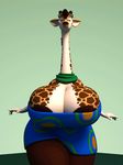  3d_(artwork) aerola animated anthro anthroanim big_breasts bouncing_breasts breasts clothed clothing digital_media_(artowrk) digital_media_(artwork) female fur giraffe huge_breasts hyper hyper_breasts kenja_giraffe looking_at_viewer mammal simple_background solo walking wide_hips 