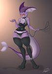  2017 alternate_color anthro anthrofied bantar2 big_breasts blue_eyes blush breasts clothed clothing collar eeveelution english_text fan_character female fin fur hair inviting leash legwear lingerie looking_at_viewer nintendo panties pok&eacute;mon pok&eacute;morph purple_fur purple_hair purple_skin signature smile solo text thick_thighs tuft underwear vaporeon video_games wide_hips 