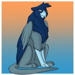  2017 avian beak blue_beak blue_fur feathered_wings feathers female feral foxenawolf fur gradient_background gryphon my_little_pony nude simple_background solo wings 