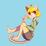  2017 anthro blonde_hair blush cat clothed clothing cute feline fur hair invalid_tag looking_at_viewer mammal purple_eyes runelocks simple_background smile solo solo_focus stripes 