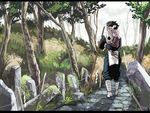  1girl asama_(fire_emblem_if) black_hair carrying father_and_daughter fire_emblem fire_emblem_if forest japanese_clothes mitama_(fire_emblem_if) nature tree tsuko_(25mnts) walking walking_stick 