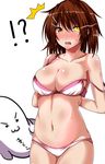  /\/\/\ 1boy 1girl :3 ar_(lover_boy) artist_self-insert blush bra brown_hair furutaka_(kantai_collection) glowing glowing_eye heterochromia highres kantai_collection navel panties pervert pink_bra pink_panties short_hair surprised underwear undressing v-shaped_eyebrows yellow_eyes 