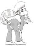  anus banana barefoot bottomless clothed clothing dixie_kong donkey_kong_(series) female feral food fruit hair hat jewelry long_hair mammal monkey monochrome naughty_face nintendo numenumenumerugon ponytail pose primate pussy smile solo toes video_games 