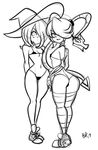  2girls ass bigdead93 bikini crossover full_body hair_over_one_eyes leviathan_(skullgirls) little_witch_academia micro_bikini multiple_girls shoes skullgirls small_breasts squigly_(skullgirls) striped striped_legwear sucy_manbabalan thighhighs under_boob witch_hat zombie 