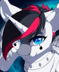  black_hair blue_eyes equine eyelashes fan_character feathered_wings feathers fur hair horn mammal my_little_pony silentwulv solo white_fur winged_unicorn wings 