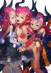  armor ass_grab bangs bikini_armor black_dress blue_eyes blush breasts choker collarbone curled_horns dress earrings elbow_gloves elizabeth_bathory_(brave)_(fate) elizabeth_bathory_(fate) elizabeth_bathory_(fate)_(all) elizabeth_bathory_(halloween)_(fate) fangs fate/grand_order fate_(series) fingernails french_kiss girl_sandwich gloves hair_ribbon heart heart-shaped_pupils jewelry kiss long_hair longjunt looking_at_viewer loose_bikini multiple_girls multiple_persona nose_blush oversized_clothes pantyhose parted_lips pauldrons pink_hair pointy_ears ribbon saliva sandwiched selfcest sharp_fingernails shiny shiny_skin sidelocks signature small_breasts sweat symbol-shaped_pupils tail tongue tongue_out yellow_ribbon yuri 