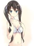  bad_proportions blue_eyes blush bow bow_bra bra breasts brown_hair closed_mouth collar collarbone hiwatari_rin long_hair looking_at_viewer medium_breasts navel original panties red_bow skinny smile solo underwear underwear_only upper_body white_bra white_panties 