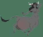  2017 areola belly big_belly big_breasts black_fur black_hair blue_eyes blush bovine braided_hair breasts cattle female fur green_background grey_nipples hair hooves horn long_hair mammal nipples nude open_mouth pregnant pregoo simple_background smile solo taur teats tongue udders white_horn 