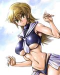  1girl amania_orz breasts brown_hair female impossible_clothes large_breasts long_hair skirt solo tenjouin_asuka thong yu-gi-oh! yuu-gi-ou_gx 