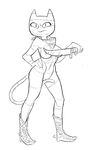  2017 adventure_time angry anthro boots breasts cartoon_network cat clitoral_hood clothing covering cowboy_boots digital_media_(artwork) feline female footwear hand_on_hip kaboozey knife mammal me-mow nipples nude pussy scarf solo sweat tail_between_legs 