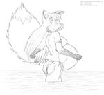  anthro areola armband belly big_belly bikini breasts canine clothed clothing female fluffy fluffy_tail fox fur hair leokitsune mammal monochrome nancy nipples pregnant sea sketch swimsuit topless water 