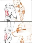  2016 anthro blush canine clothed clothing comic dessert disney dress eyewear female food fox fur grey_fur half-closed_eyes hi_res ice_cream judy_hopps lagomorph licking makeup male mammal necktie nick_wilde orange_fur phallic rabbit shirt simple_background suggestive suggestive_food sunglasses teasing tongue tongue_out unknown_artist white_background zootopia 