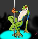  amphibian anthro bulge clothing dancing frog kotetsu_rexen looking_at_viewer male pole pole_dancing rubber smile solo stripper_pole underwear 