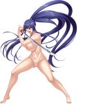  1girl akiyama_rinko aoi_nagisa_(artist) bangs blue_hair blush breasts full_body highres large_breasts lilith-soft looking_at_viewer no_pussy nude simple_background solo taimanin_(series) taimanin_asagi taimanin_yukikaze taimanin_yukikaze_2 transparent_background very_long_hair weapon 