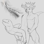  anal anal_penetration anthro antlers athletic bent_over cervine cetacean deer dolphin duo from_behind_position greyscale horn internal male male/male mammal marine masturbation monochrome nude penetration penile_masturbation penis sex sketch slim standing tapering_penis yaroul 