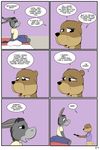  anthro brown_fur clothed clothing comic dialogue donkey duo english_text equine female fur grey_fur hair inside jennifer mammal mustelid otter sarah sitting skirt speech_bubble standing study_partners te text young 